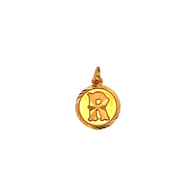 Letter R Initial Pendant in 22K Yellow Gold